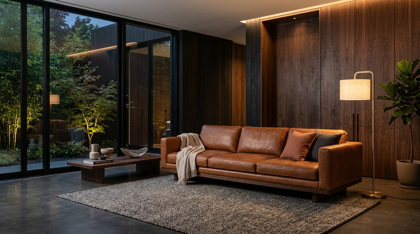 Lounge sofa in rich cognac leather