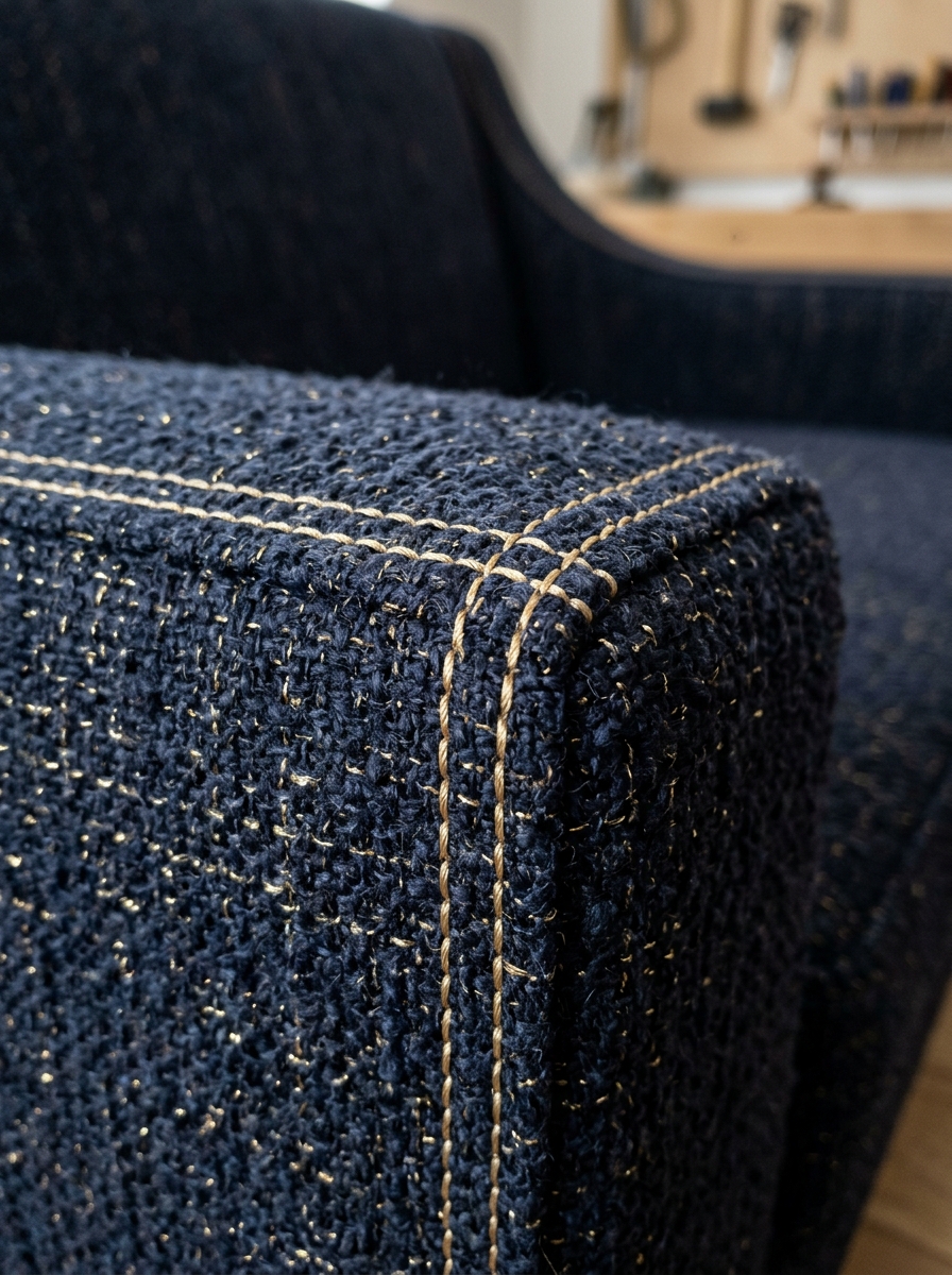 Precision upholstery stitching and tailored armrest detail