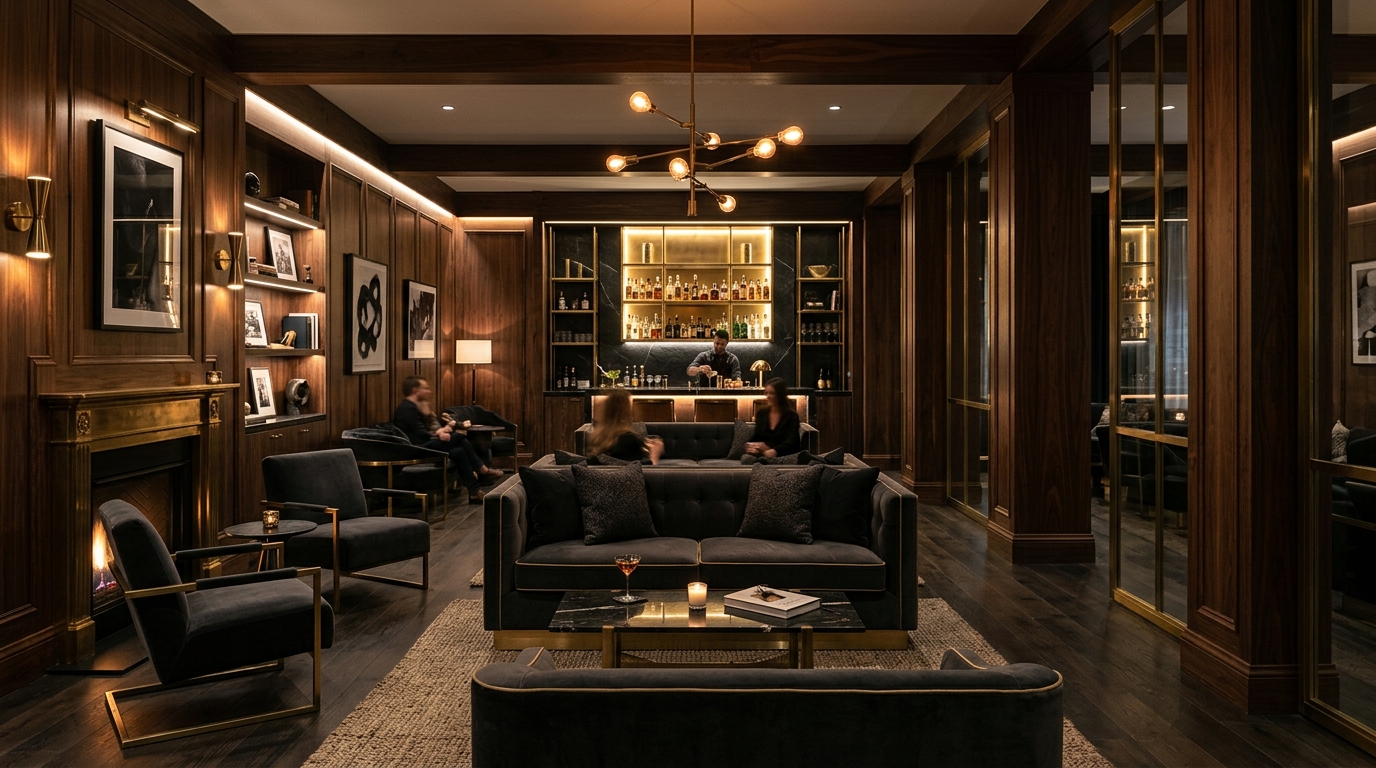 Boutique hotel lounge setting with custom sofa concept