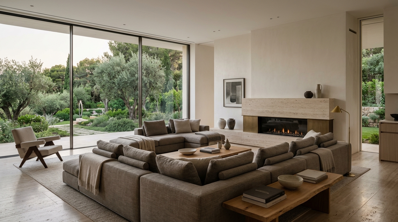 Residential villa living room with custom sofa design concept
